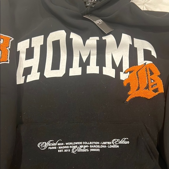 Boohoo Black MAN Hoodie with White Details size S - Picture 3 of 8